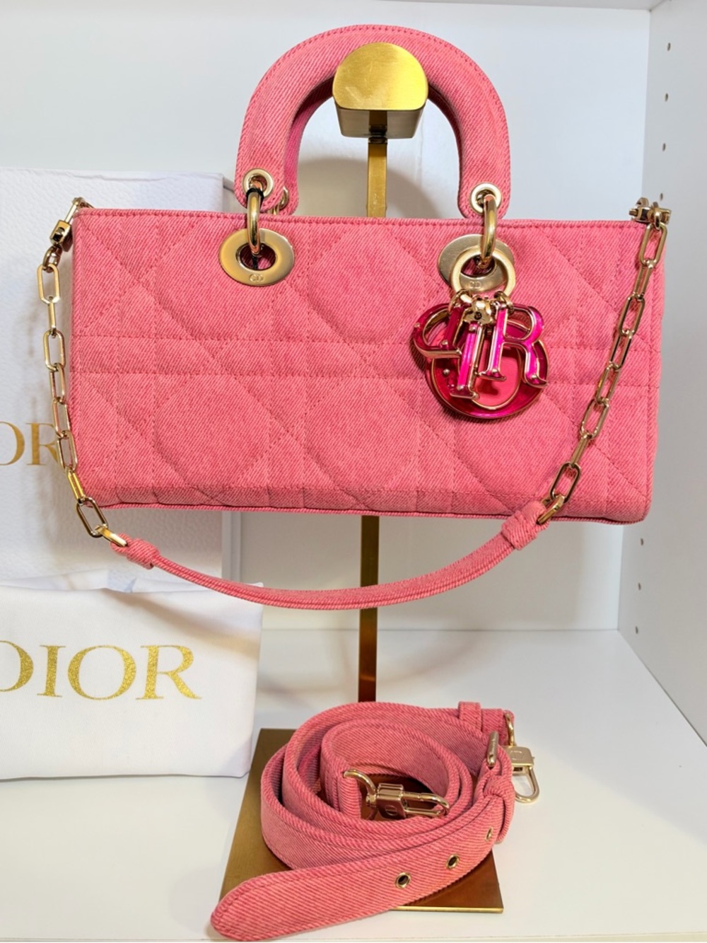 🚨🚨Dior Medium Denim Macrocannage Lady D Joy Satchel Pink🚨🚨